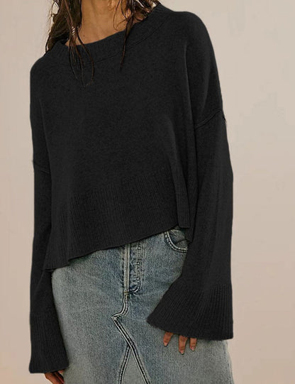 Solid Color Flared Sleeves Sweater
