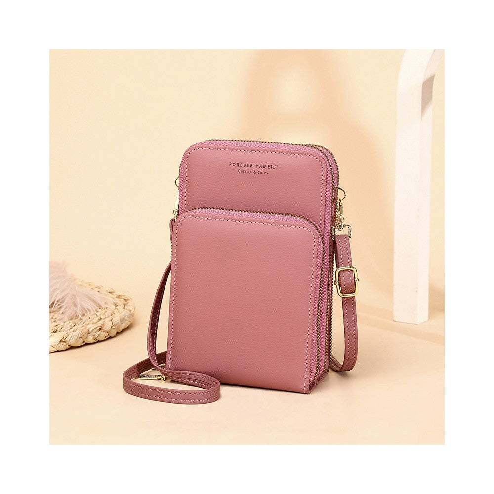 PU Leather Solid Color Large Capacity Multifunctional Purse One   Shoulder Crossbody Cell Phone Bag