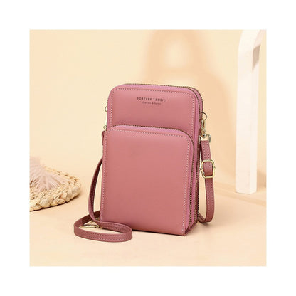 PU Leather Solid Color Large Capacity Multifunctional Purse One   Shoulder Crossbody Cell Phone Bag