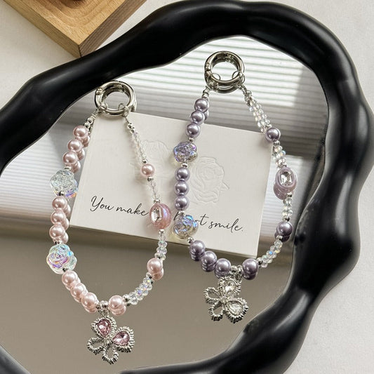 Asymmetrical Crystal Beaded Butterfly Keychain