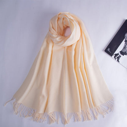 Solid Color Fringed Warm Scarf