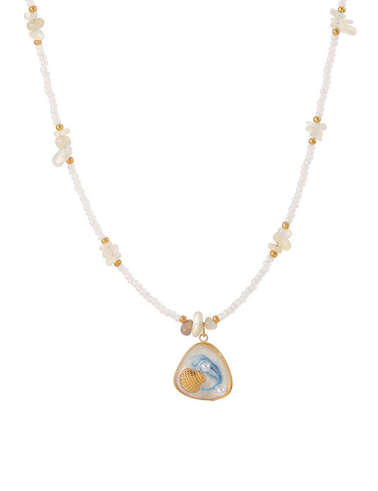Elegant Enamel Gold Plated Pendant Necklace