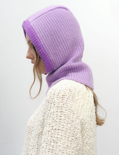 Simple Color Block Button Down Knit Hat Scarve