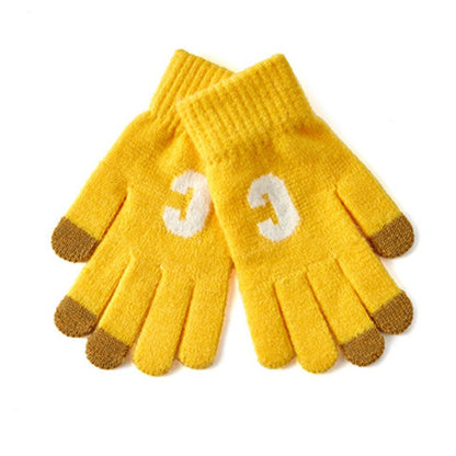 Letter Color Block Padded Knit Gloves