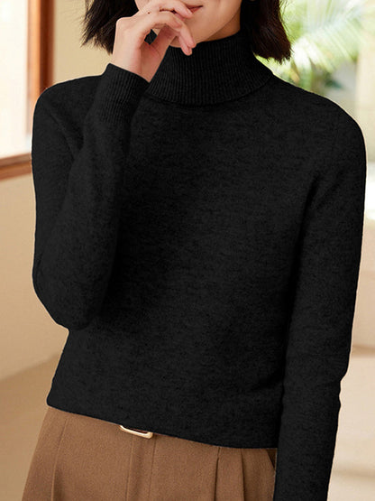 Long Sleeves Skinny Solid Color Split-Joint High Neck Sweater Tops