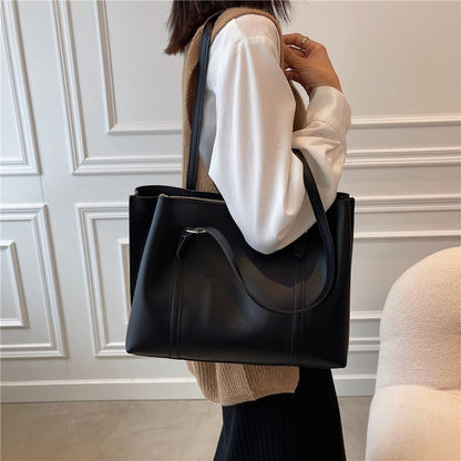 Large Capacity PU Leather Handbag Tote Shoulder Bag