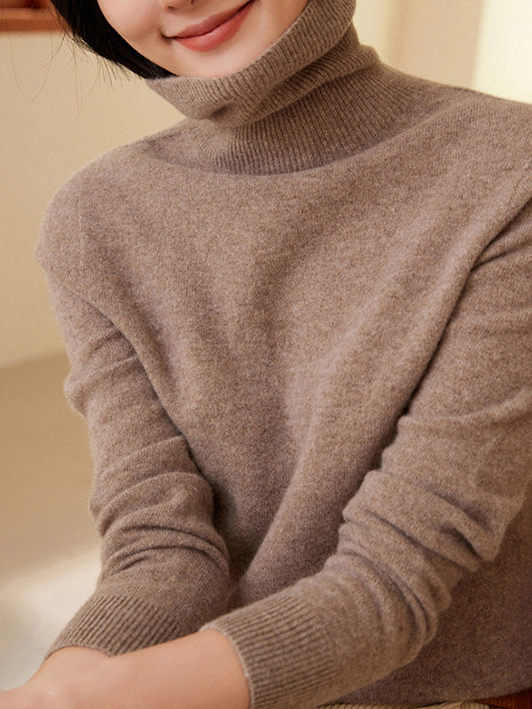 Long Sleeves Skinny Solid Color Split-Joint High Neck Sweater Tops