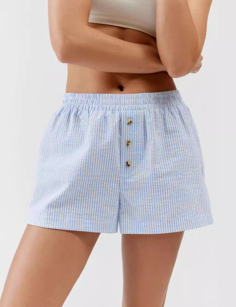 Striped Buttons Casual Loose Shorts