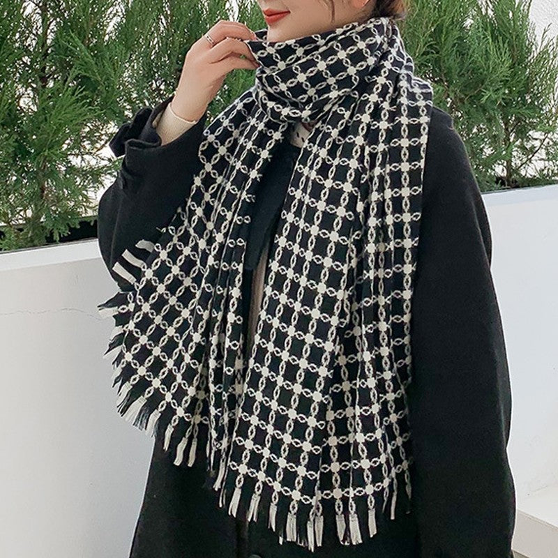 Printed Pattern Thick Tassel Shawl Scarf