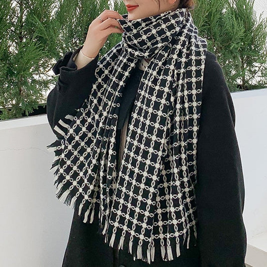 Printed Pattern Thick Tassel Shawl Scarf