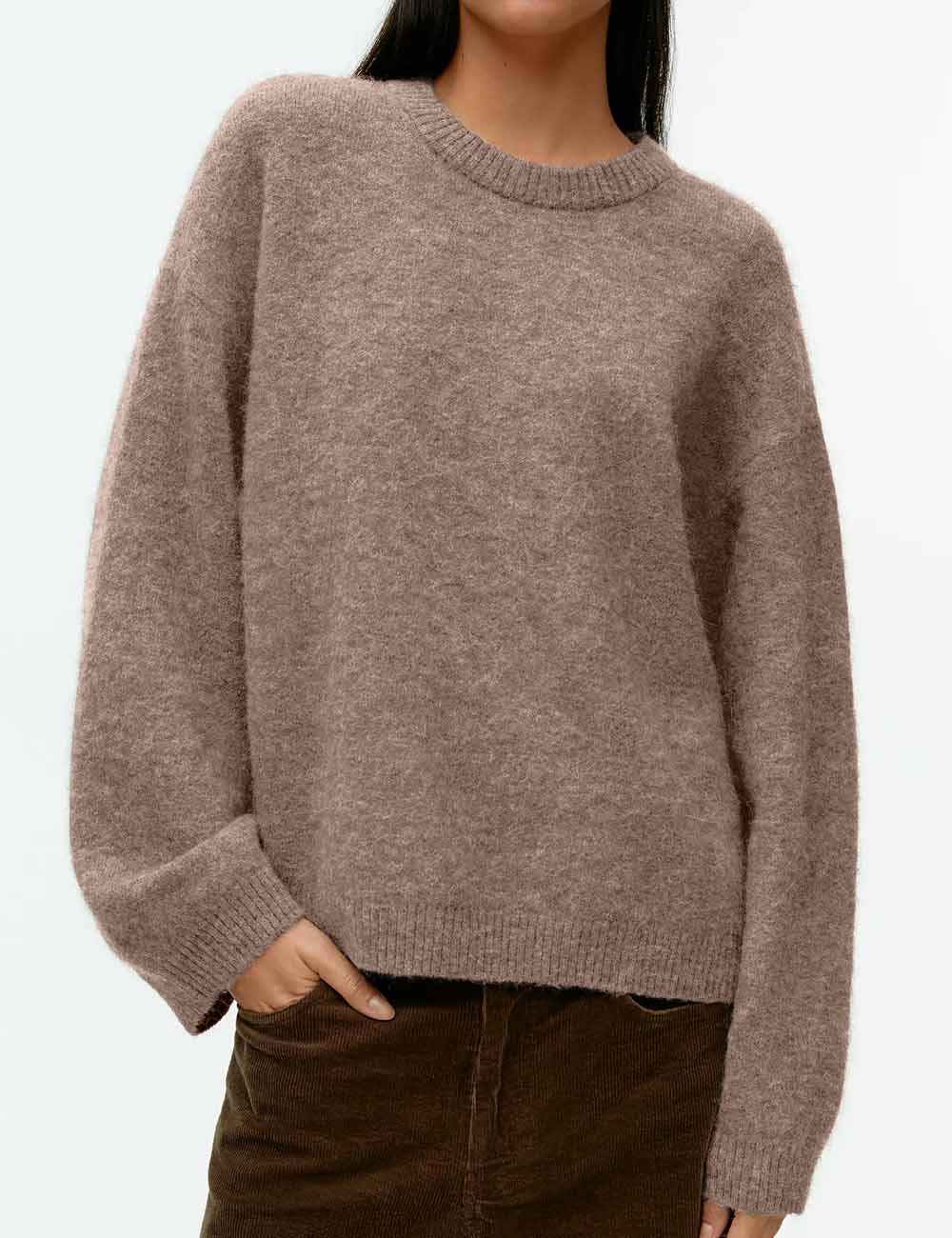 Solid Color Crew Neck Thickened Knit Sweater