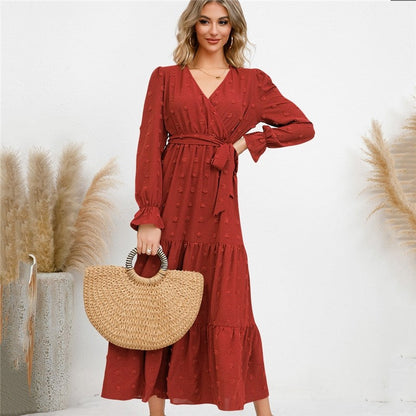 Ladies Solid Color Swing Casual Dress