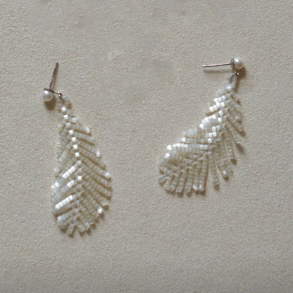 Handmade Beaded Feather Tassel Earrings