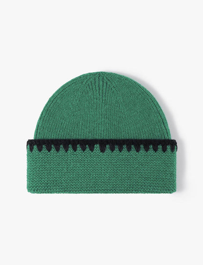 Minimalist Textured Cuffed Contrast Trim Knit Beanie