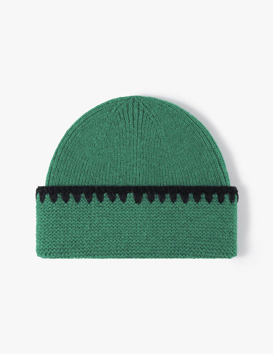 Minimalist Textured Cuffed Contrast Trim Knit Beanie