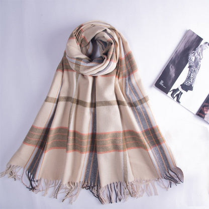Fashion Striped Plaid Fringe Scarf