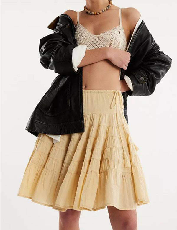 Solid Color Puffy String Midi Skirt