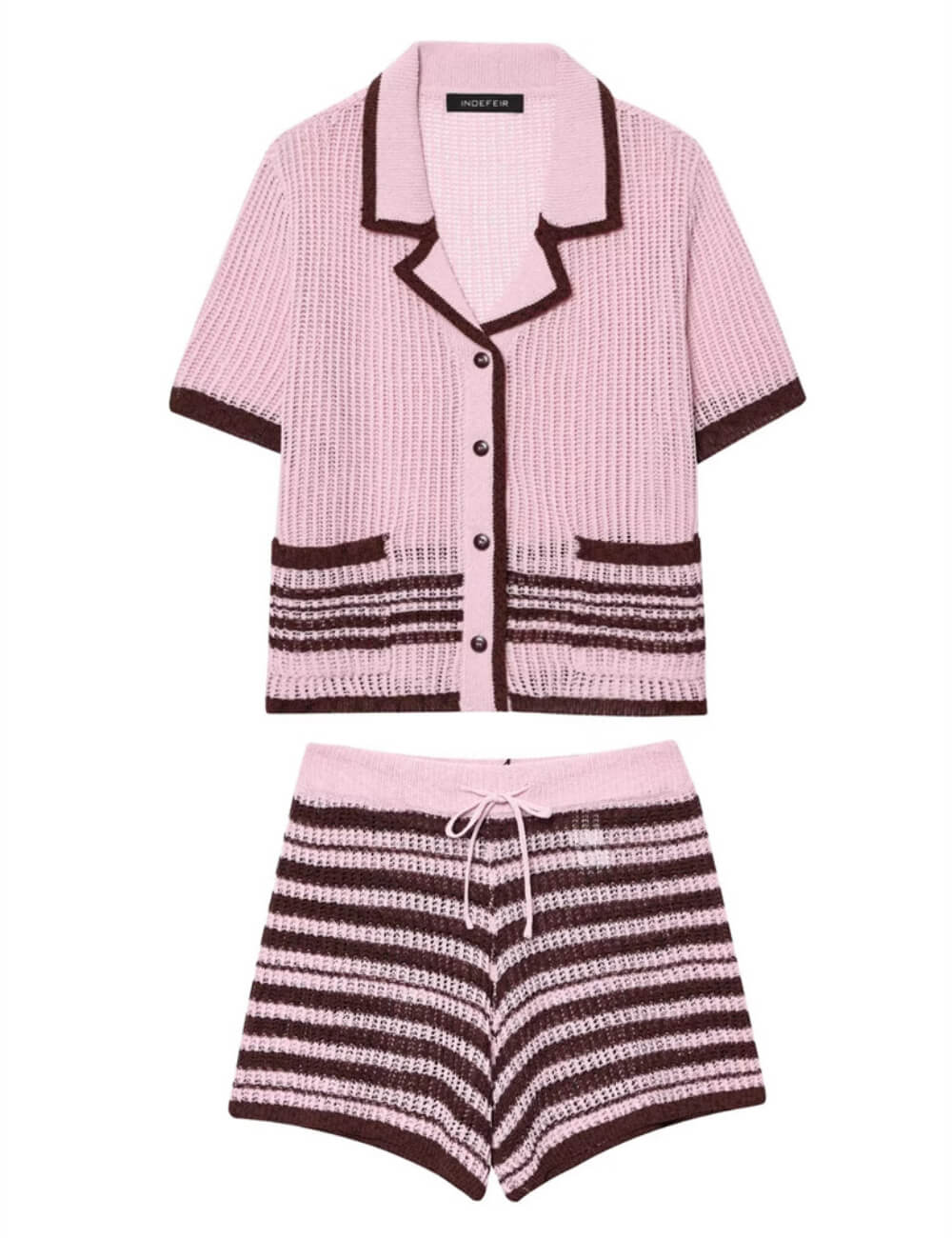 Simple Knitted Collared Top and Shorts Set