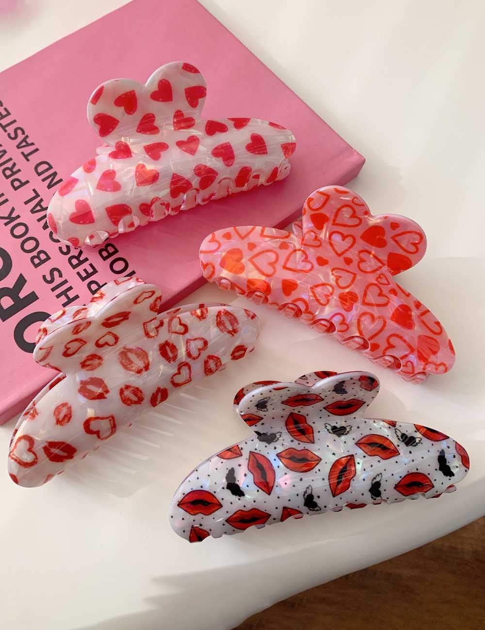 Cute Heart Print Hair Claw