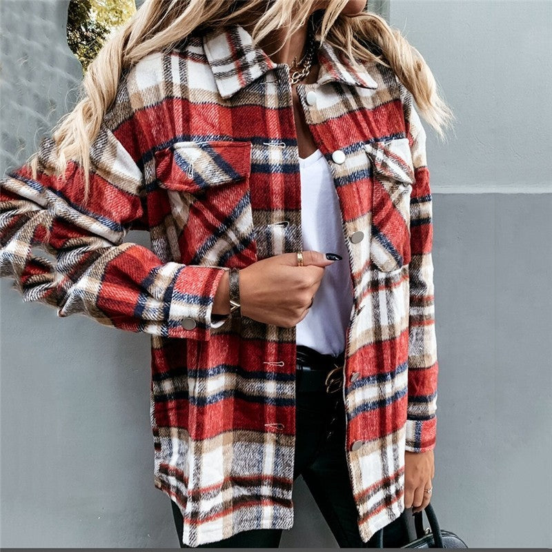 Woolen Long Sleeve Plaid Shirt