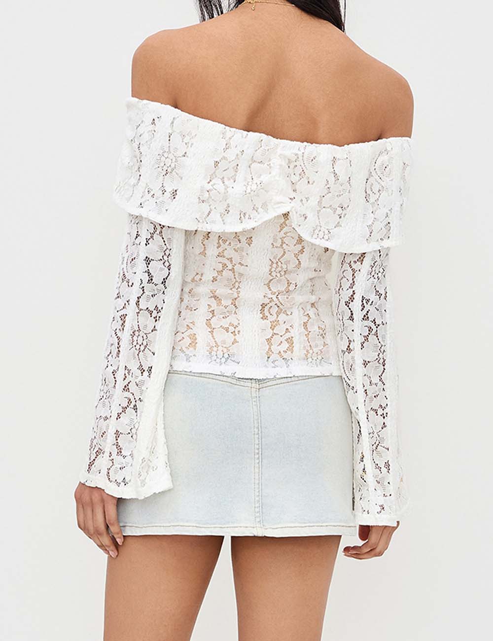 Elegant Off Shoulder Lace Long Sleeve Top