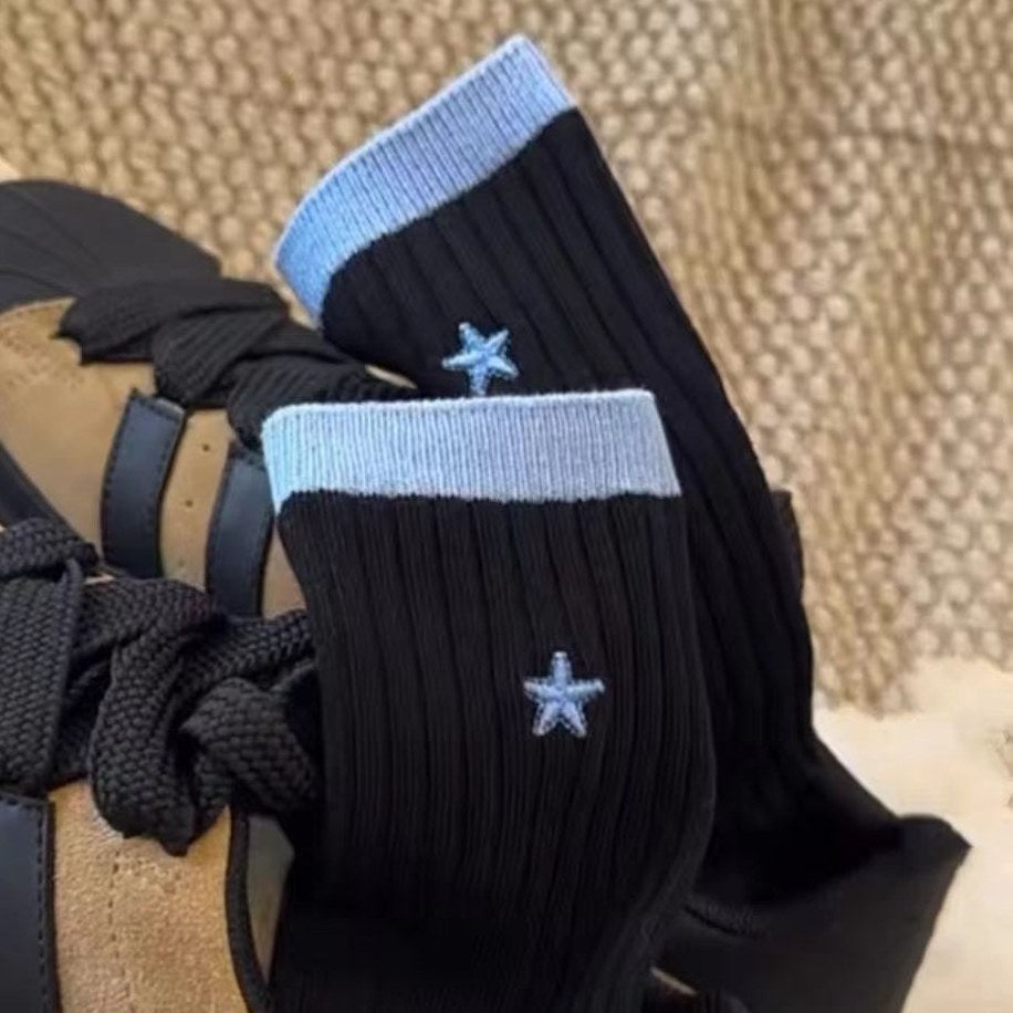 Star Embroidered Color Block Socks