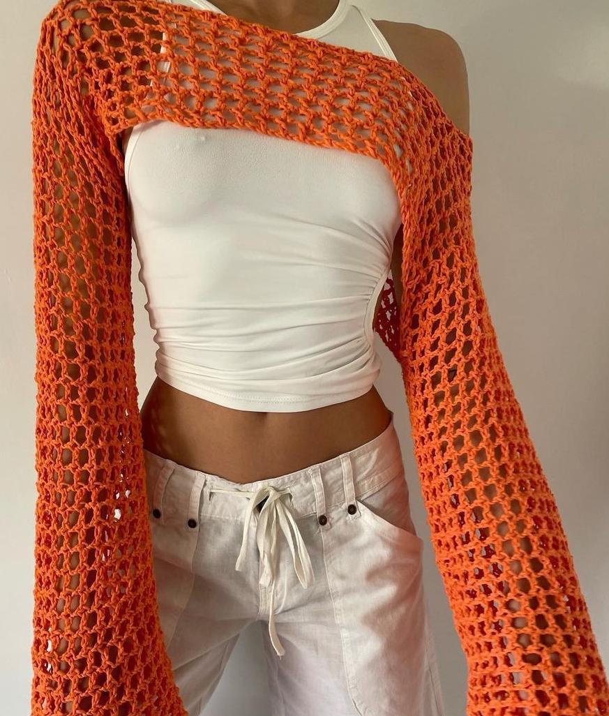 Casual Flare Sleeve Mesh Short Net Top