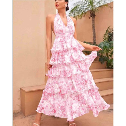 Long Layered Print Maxi Dress