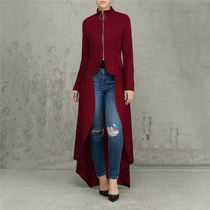 Stylish Irregular Long Sleeve Solid Color Trench Coat
