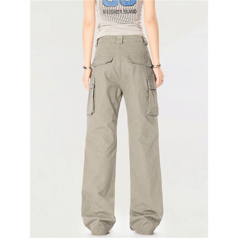 High Street Straight Cargo Pants Multi Pocket Pleated Slim