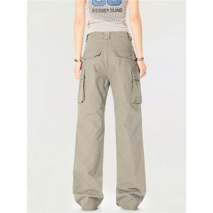 High Street Straight Cargo Pants Multi Pocket Pleated Slim