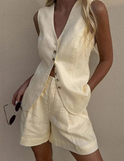 Solid Color Casual Vest and Shorts Sets