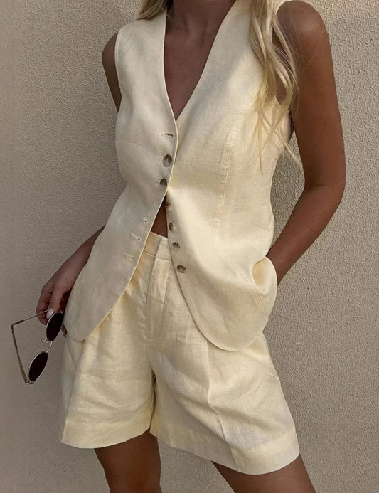 Solid Color Casual Vest and Shorts Sets