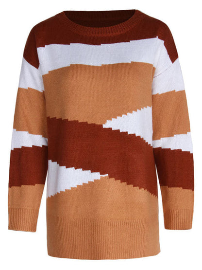 Irregularity Striped Long Sleeves Sweater Tops