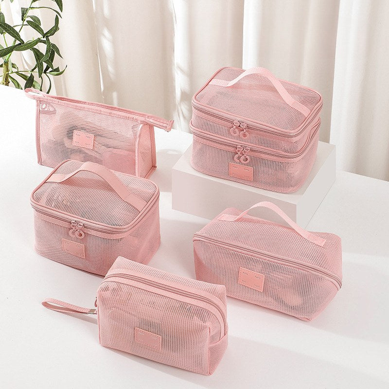 Pink Mesh Large Capacity Make Up Bags