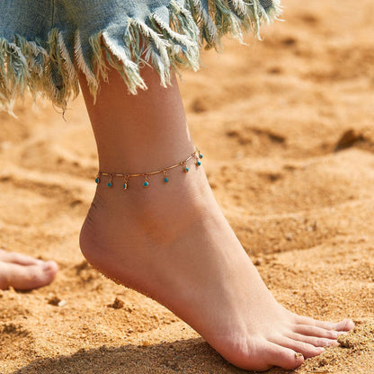 Blue Bead Pendants Tassel Chain Anklets