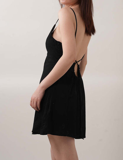 Sexy Embroidery Buttons Spaghetti Mini Dresses