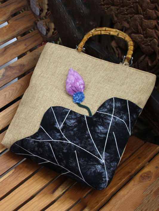 Retro Embroidered Zipper Tote Bag