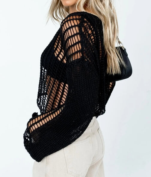 Round Neck Hollow Out Pullover Cover Up Top