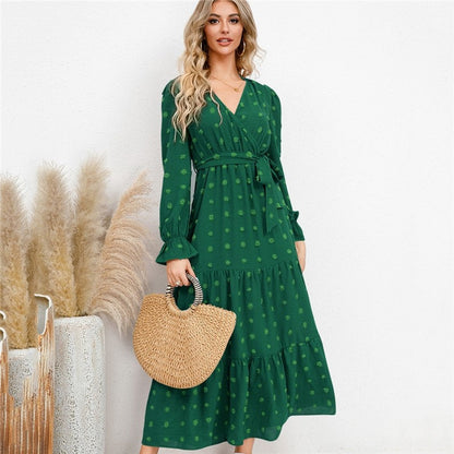 Ladies Solid Color Swing Casual Dress