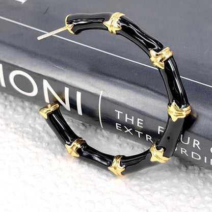 Chunky Enamel Bamboo Large Hoop Earrings