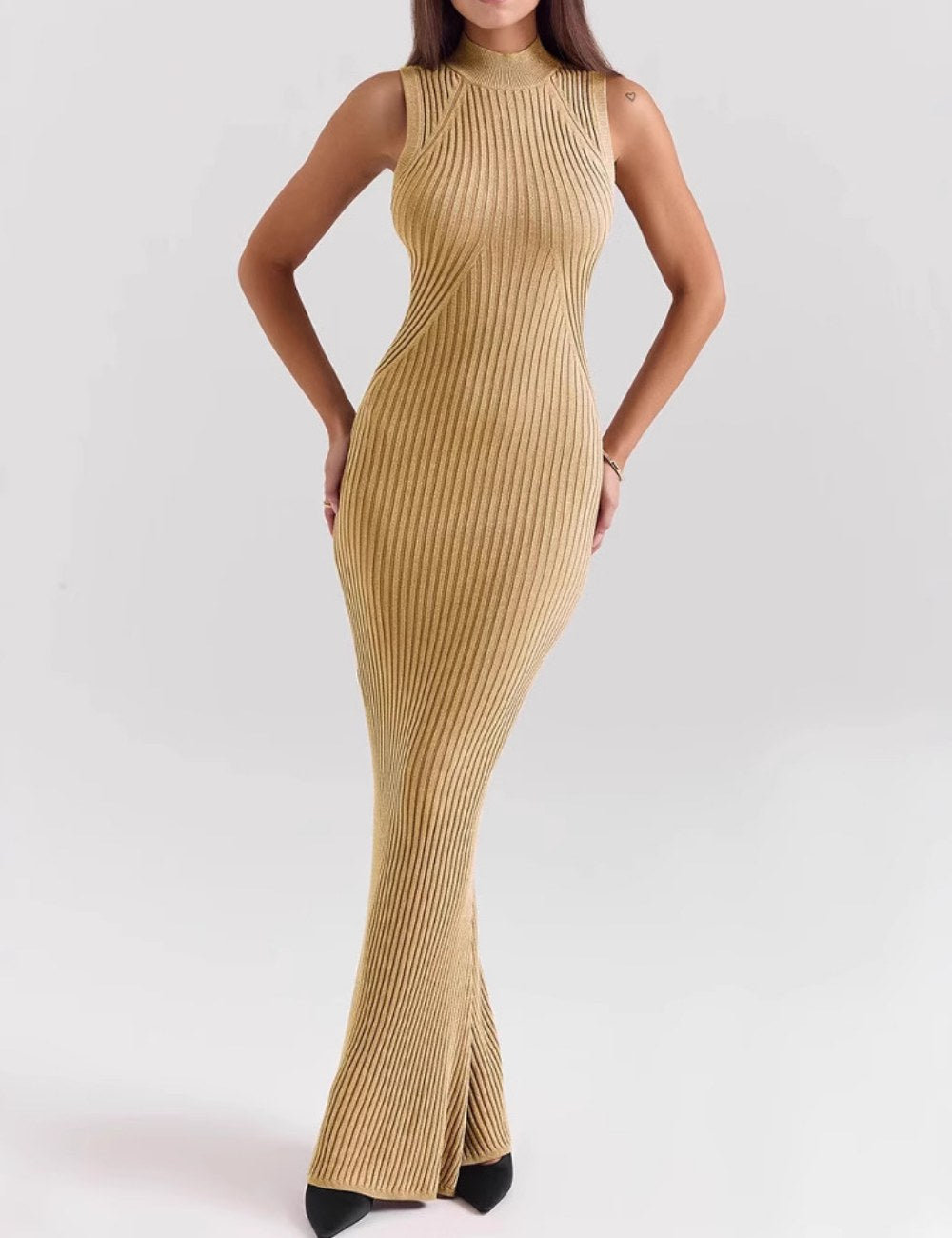 Slim Turtle Neck Wrap Knit Maxi Dress