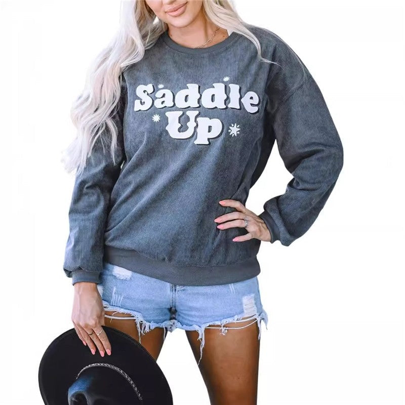 Loose Casual Long-Sleeve Hoodie With Printed Pattern