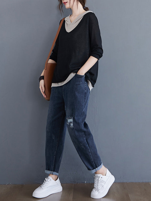 Original False Two Knitting T-Shirt Thin Sweater