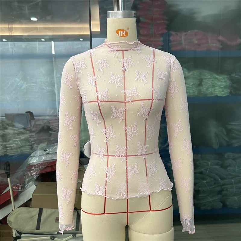 Sheer Lace Mesh Printed Top