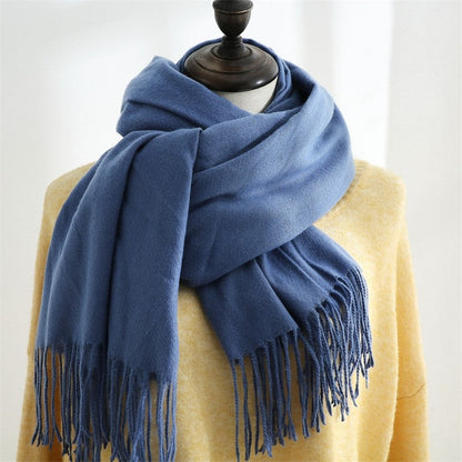 Solid Color Imitated Cashmere Tasseled Shawl Scarf