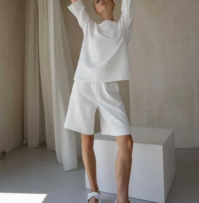 Casual Splice Top and Bermuda Shorts Set