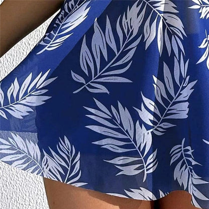 Split Skirt Conservative Mesh Sheer Flesh Printed Swimsuit