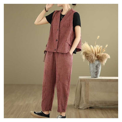 Striped Fashion Vest Loose Harem Pants Set