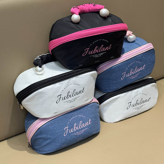 Cute Color Block Large Capacity Makeup Bag